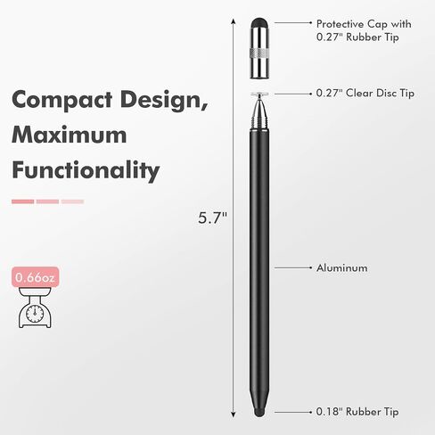 MEKO 3 in 1 Stylus Pens for Touch Screens, High Sensitivity & Precision Capacitive Stylus Pencil for Apple iPad iPhone Tablets Samsung Galaxy All Universal Touchscreen Devices (2 Pack-Black/Rose Gold) in Kuwait