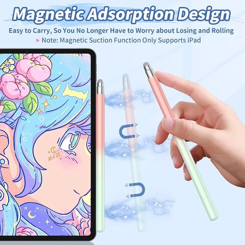 أقلام لمس لشاشات اللمس (قطعتان)، قلم لمس مغناطيسي عالي الدقة 2 في 1 لجهاز iPad متوافق مع iPhone وجميع شاشات اللمس in Saudi Arabia