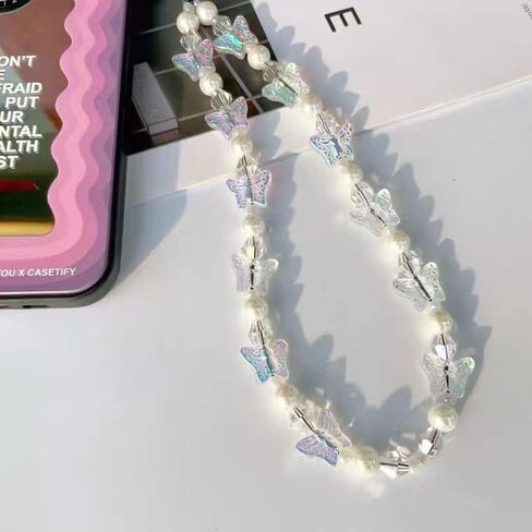 Beaded Phone Charm, Smiley Face Beaded Phone Lanyard Wrist Strap Fruit Letter Pearl Rainbow Handmade Clay Beads Anti Lost Phone (1 yellow smile) in Saudi Arabia