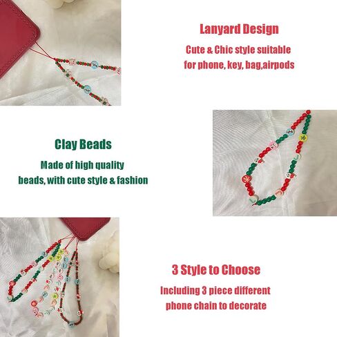 Beaded Phone Charm, Smiley Face Beaded Phone Lanyard Wrist Strap Fruit Letter Pearl Rainbow Handmade Clay Beads Anti Lost Phone (1 yellow smile) in Saudi Arabia