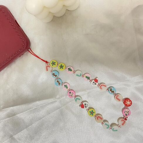 Beaded Phone Charm, Smiley Face Beaded Phone Lanyard Wrist Strap Fruit Letter Pearl Rainbow Handmade Clay Beads Anti Lost Phone (1 yellow smile) in Saudi Arabia