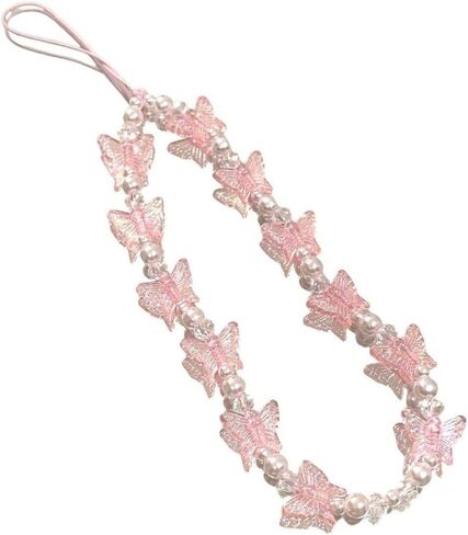Fuqimanman2020 1-2 PCS Natural Stone Cell Phone Lanyard Strap Charms- Handmade Colorful Beaded Butterfly Charms for Women Girl, Rainbow Keychain in Saudi Arabia