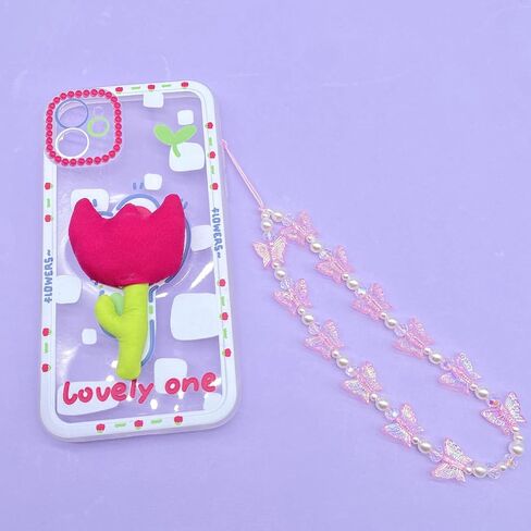 Fuqimanman2020 1-2 PCS Natural Stone Cell Phone Lanyard Strap Charms- Handmade Colorful Beaded Butterfly Charms for Women Girl, Rainbow Keychain in Saudi Arabia