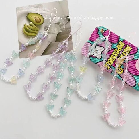 Fuqimanman2020 1-2 PCS Natural Stone Cell Phone Lanyard Strap Charms- Handmade Colorful Beaded Butterfly Charms for Women Girl, Rainbow Keychain in Saudi Arabia