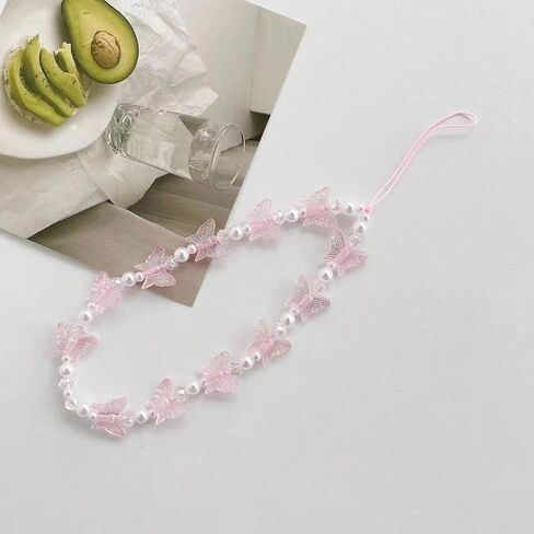 Fuqimanman2020 1-2 PCS Natural Stone Cell Phone Lanyard Strap Charms- Handmade Colorful Beaded Butterfly Charms for Women Girl, Rainbow Keychain in Saudi Arabia
