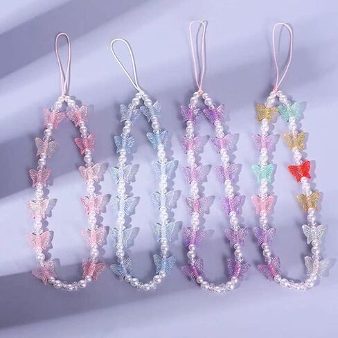 Fuqimanman2020 1-2 PCS Natural Stone Cell Phone Lanyard Strap Charms- Handmade Colorful Beaded Butterfly Charms for Women Girl, Rainbow Keychain in Saudi Arabia