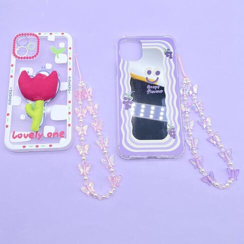 Fuqimanman2020 1-2 PCS Natural Stone Cell Phone Lanyard Strap Charms- Handmade Colorful Beaded Butterfly Charms for Women Girl, Rainbow Keychain in Saudi Arabia
