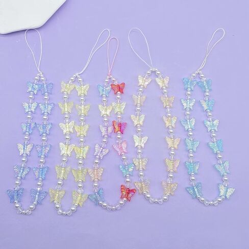 Fuqimanman2020 1-2 PCS Natural Stone Cell Phone Lanyard Strap Charms- Handmade Colorful Beaded Butterfly Charms for Women Girl, Rainbow Keychain in Saudi Arabia