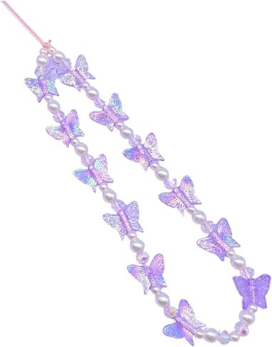 Fuqimanman2020 1-2 PCS Natural Stone Cell Phone Lanyard Strap Charms- Handmade Colorful Beaded Butterfly Charms for Women Girl, Rainbow Keychain in Saudi Arabia
