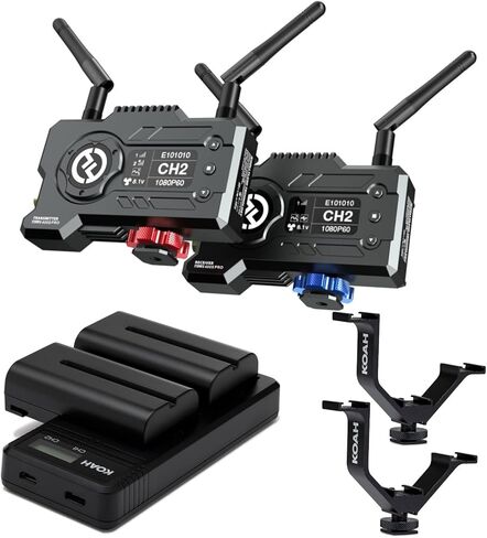 نظام نقل الفيديو اللاسلكي Holland Mars 400S PRO SDI/HDMI مع دعامة أحذية Koah الثلاثية، وبطارية Koah 2 قابلة لإعادة الشحن 3350 مللي أمبير في الساعة وحزمة شاحن USB C مزدوج (4 عناصر) in Kuwait