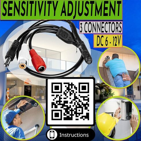 CCTV Microphone with Preamp, RCA Audio Out, 12V DC — Adjustable Gain — for DVR/NVR & IP Cameras (3Pack) in Saudi Arabia