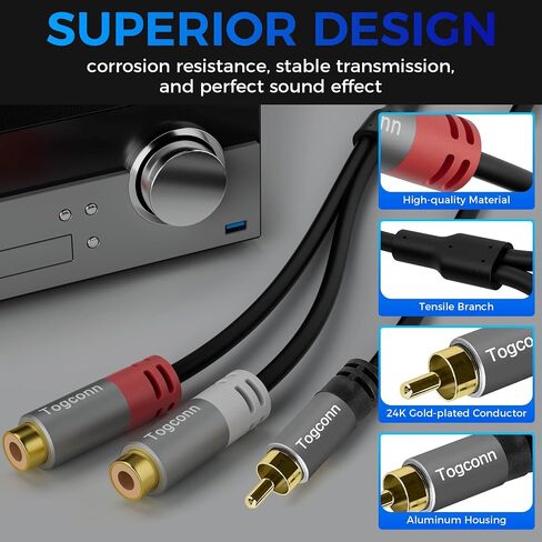 مقسم Togconn RCA (4 حزم)، 1 RCA ذكر إلى 2 RCA أنثى محول مكبر صوت Y، [مطلي بالذهب 24 قيراط] كابل مقسم مكبر صوت RCA قصير لصوت السيارة، مضخم الصوت، مشغل الأقراص المضغوطة، المسرح المنزلي in Kuwait