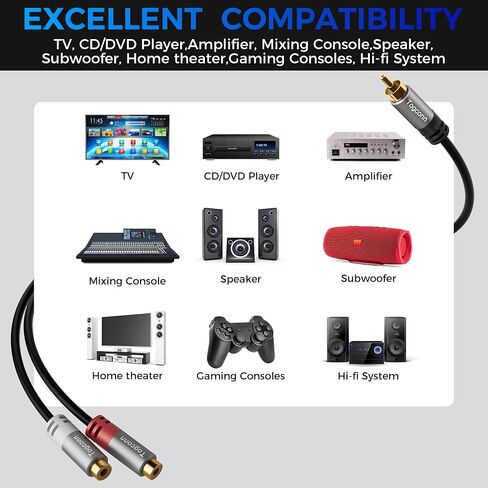 مقسم Togconn RCA (4 حزم)، 1 RCA ذكر إلى 2 RCA أنثى محول مكبر صوت Y، [مطلي بالذهب 24 قيراط] كابل مقسم مكبر صوت RCA قصير لصوت السيارة، مضخم الصوت، مشغل الأقراص المضغوطة، المسرح المنزلي in Kuwait