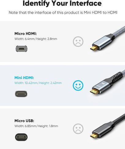 كابل Highwings Mini HDMI إلى HDMI بطول 10 أقدام، 4K 60 هرتز عالي السرعة HDMI إلى كابل HDMI صغير ذكر ثنائي الاتجاه 2.0 سلك، للتلفزيون عالي الدقة والكمبيوتر اللوحي والكاميرا وكاميرا الفيديو [غلاف من الألومنيوم، مضفر من النايلون] in Kuwait