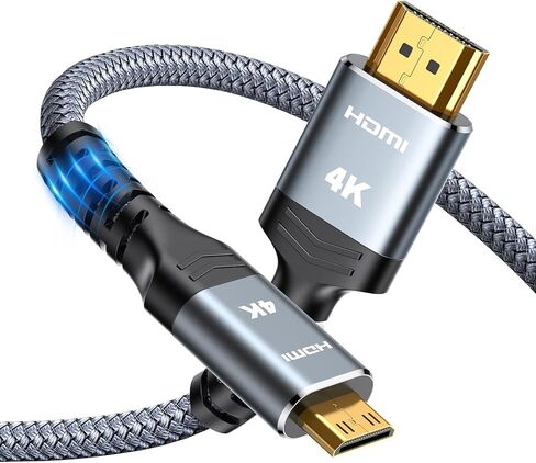 كابل Highwings Mini HDMI إلى HDMI بطول 10 أقدام، 4K 60 هرتز عالي السرعة HDMI إلى كابل HDMI صغير ذكر ثنائي الاتجاه 2.0 سلك، للتلفزيون عالي الدقة والكمبيوتر اللوحي والكاميرا وكاميرا الفيديو [غلاف من الألومنيوم، مضفر من النايلون] in Kuwait