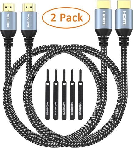 4K HDMI Cable 4 Feet/2 Pack,High Speed 18Gbps Braided HDMI 2.0 Cable Cord,4K@60Hz,2K,1080P,ARC HDR HDCP 3D,Sturdy&Flexible&Untangled&Supreme Texture,Compatible Monitor UHD TV PC PS5 Xbox+5 Ties in Kuwait