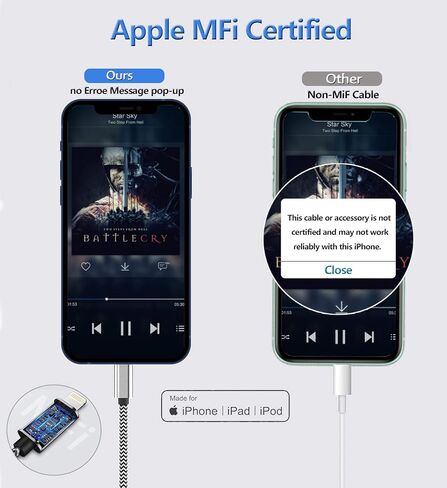 كابل صوت Wahbite Lightning إلى 3.5 ملم متوافق مع iPhone 13/12/11/XR/XS/X/8/7/6 Plus/SE 2، iPad in Kuwait
