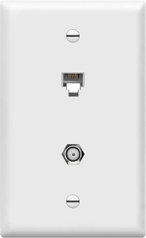 لوحة حائط محورية لشبكة إيثرنت من ENERLITES، لوحة حائط موصل RJ11 وCoax/F-Type لنقل البيانات بسرعة عالية وكابل تلفزيون الأقمار الصناعية، مقبس هاتف 6P4C، 6641-W، أبيض in Kuwait