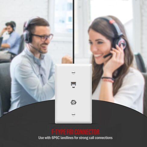 لوحة حائط محورية لشبكة إيثرنت من ENERLITES، لوحة حائط موصل RJ11 وCoax/F-Type لنقل البيانات بسرعة عالية وكابل تلفزيون الأقمار الصناعية، مقبس هاتف 6P4C، 6641-W، أبيض in Kuwait
