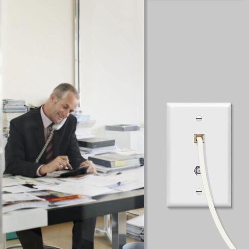 لوحة حائط محورية لشبكة إيثرنت من ENERLITES، لوحة حائط موصل RJ11 وCoax/F-Type لنقل البيانات بسرعة عالية وكابل تلفزيون الأقمار الصناعية، مقبس هاتف 6P4C، 6641-W، أبيض in Kuwait