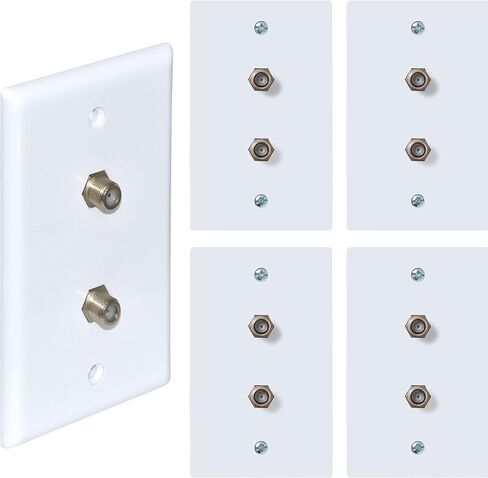 لوحة حائط لكابل تلفزيون بمنفذين من Newhouse Hardware، موصل F، للكابل المحوري، مقبس حائط فيديو مزدوج العصابة، 5 عبوات، أبيض in Kuwait