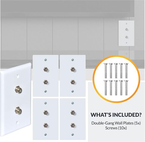 لوحة حائط لكابل تلفزيون بمنفذين من Newhouse Hardware، موصل F، للكابل المحوري، مقبس حائط فيديو مزدوج العصابة، 5 عبوات، أبيض in Kuwait