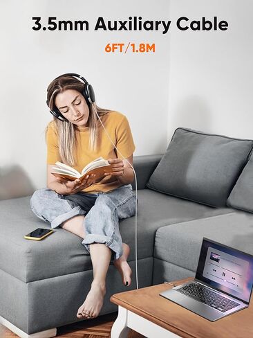 كابل Aux مكون من قطعتين (6 أقدام/1.8 متر)، كابل صوت 3.5 ملم ذكر إلى ذكر، مقبس ستيريو مساعد 1/8 بوصة، سلك Aux لسماعات الرأس، الهاتف، السيارة، مكبر الصوت، أسود in Kuwait
