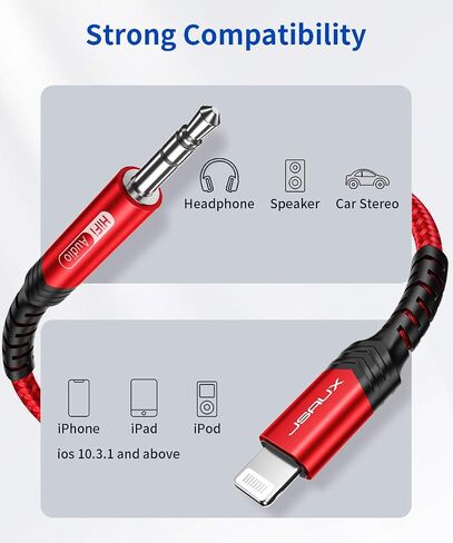 JSAUX AUX Cord for iPhone 3.3Ft [Apple MFi Certified] 3.5mm Aux Cable for Car Compatible with iPhone 14 13 12 11 XS XR X 8 7 6 iPad iPod for Car Home Stereo, Speaker, Headphone-Grey in Saudi Arabia