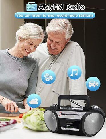 Jazmm Cassette Player AM FM Radio Boombox: شريط محمول ومسجل ريترو مكبر صوت ستيريو مزدوج، مقبس سماعة أذن قياسي، كاسيت Boombox مدعوم من 4 بطاريات خلوية D أو طاقة تيار متردد، أسود in Kuwait