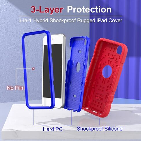 Grifobes for iPod Touch 7th Generation Case, iPod Touch 6th / 5th Generation Case, 3-in-1 Heavy Duty Shockproof Rugged Protective Cover for iPod Touch 7/6/5 Case for Kids Children(Black+Red) in Kuwait