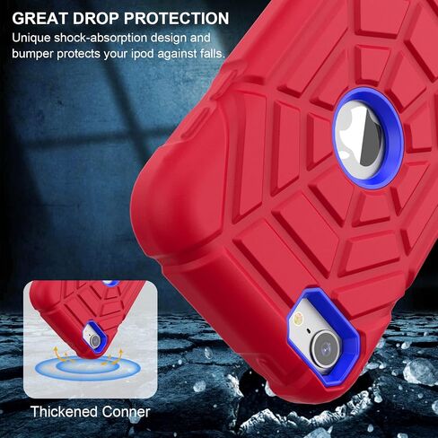 Grifobes for iPod Touch 7th Generation Case, iPod Touch 6th / 5th Generation Case, 3-in-1 Heavy Duty Shockproof Rugged Protective Cover for iPod Touch 7/6/5 Case for Kids Children(Black+Red) in Kuwait