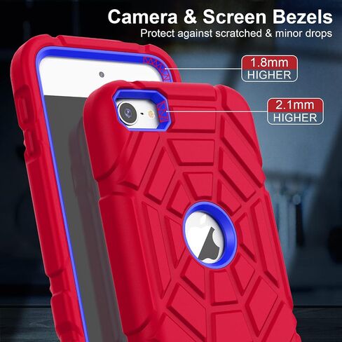 Grifobes for iPod Touch 7th Generation Case, iPod Touch 6th / 5th Generation Case, 3-in-1 Heavy Duty Shockproof Rugged Protective Cover for iPod Touch 7/6/5 Case for Kids Children(Black+Red) in Kuwait