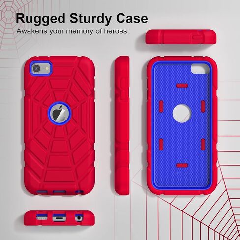 Grifobes for iPod Touch 7th Generation Case, iPod Touch 6th / 5th Generation Case, 3-in-1 Heavy Duty Shockproof Rugged Protective Cover for iPod Touch 7/6/5 Case for Kids Children(Black+Red) in Kuwait
