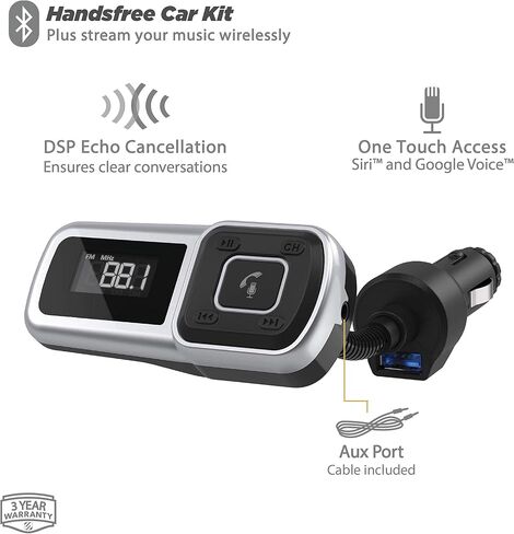 Scosche BTFMPD3SR FM Bluetooth Radio Transmitter for Car, Hands-Free Kit with Dual USB Charging Ports, 12W USB-A + 20W Fast Type-C Car Charger, Wireless Adapter for Calls, Siri and Google Assistant in Kuwait