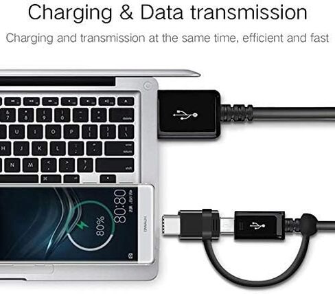 Full 5A USB Data Cable Works for Motorola Edge (2021) with MicroUSB and USB Type-C Adapter for True Dual Fast Quick Charge Speeds! (Black) in Saudi Arabia