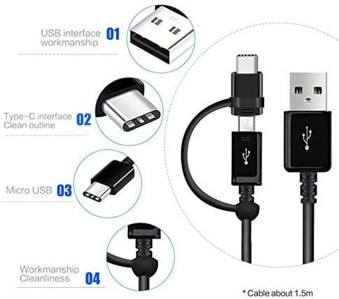 Full 5A USB Data Cable Works for Motorola Edge (2021) with MicroUSB and USB Type-C Adapter for True Dual Fast Quick Charge Speeds! (Black) in Saudi Arabia
