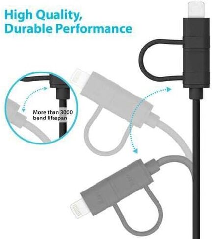 Full 5A USB Data Cable Works for Motorola Edge (2021) with MicroUSB and USB Type-C Adapter for True Dual Fast Quick Charge Speeds! (Black) in Saudi Arabia