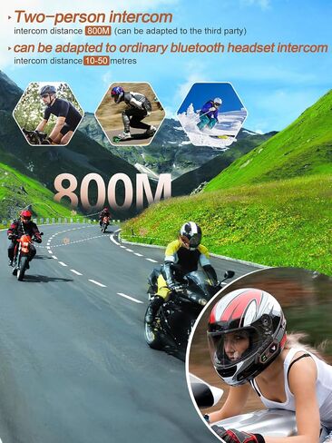 سماعات رأس بلوتوث لخوذة الدراجات النارية من ROCHIE - 800 متر 2 راكبين سماعة رأس بلوتوث للاتصال الداخلي - بطارية IPX6/1000 مللي أمبير/300 ساعة وقت الاستعداد لركوب الدراجات النارية/ركوب الدراجات/الثلج/الرياضة in Saudi Arabia