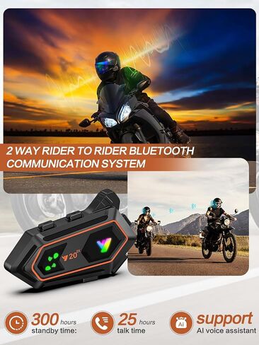 سماعات رأس بلوتوث لخوذة الدراجات النارية من ROCHIE - 800 متر 2 راكبين سماعة رأس بلوتوث للاتصال الداخلي - بطارية IPX6/1000 مللي أمبير/300 ساعة وقت الاستعداد لركوب الدراجات النارية/ركوب الدراجات/الثلج/الرياضة in Saudi Arabia