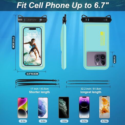 جراب هاتف عائم مقاوم للماء، حامل حقيبة جافة للهاتف المحمول IPX8 لهاتف iPhone 14 13 12 11 Pro Max XS Plus X Galaxy S21 Samsung S22 حتى 6.8 بوصة، واقي هاتف HD تحت الماء مع حبل قابل للفصل in Kuwait