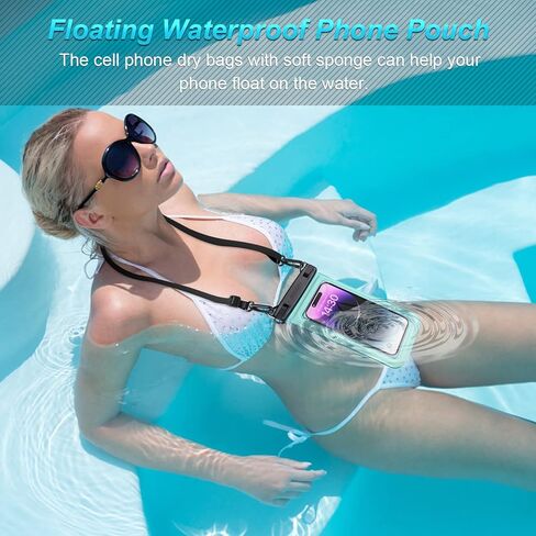 جراب هاتف عائم مقاوم للماء، حامل حقيبة جافة للهاتف المحمول IPX8 لهاتف iPhone 14 13 12 11 Pro Max XS Plus X Galaxy S21 Samsung S22 حتى 6.8 بوصة، واقي هاتف HD تحت الماء مع حبل قابل للفصل in Kuwait