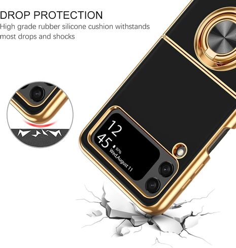 BENTOBEN Galaxy Z Flip4 Case, Phone Case Samsung Z Flip 4, Slim Thin Luxury Kickstand Ring Holder Shockproof Protetive Rubber Bumper Drop Protection Girls Women Boys Men Z Flip4 5G Cover, Grey/Gold in Saudi Arabia