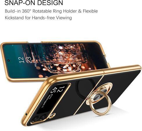 BENTOBEN Galaxy Z Flip4 Case, Phone Case Samsung Z Flip 4, Slim Thin Luxury Kickstand Ring Holder Shockproof Protetive Rubber Bumper Drop Protection Girls Women Boys Men Z Flip4 5G Cover, Grey/Gold in Saudi Arabia