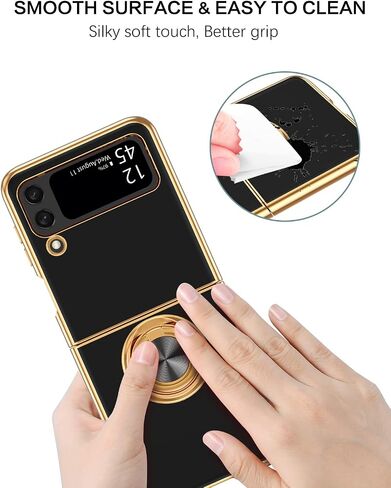 BENTOBEN Galaxy Z Flip4 Case, Phone Case Samsung Z Flip 4, Slim Thin Luxury Kickstand Ring Holder Shockproof Protetive Rubber Bumper Drop Protection Girls Women Boys Men Z Flip4 5G Cover, Grey/Gold in Saudi Arabia