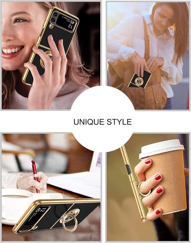 BENTOBEN Galaxy Z Flip4 Case, Phone Case Samsung Z Flip 4, Slim Thin Luxury Kickstand Ring Holder Shockproof Protetive Rubber Bumper Drop Protection Girls Women Boys Men Z Flip4 5G Cover, Grey/Gold in Saudi Arabia