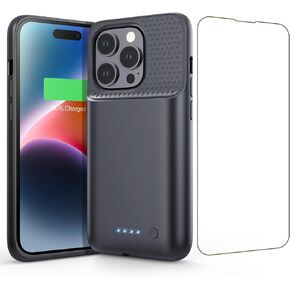 حافظة بطارية Ekrist لهاتف iPhone 14 Pro (6.1 بوصة)، حافظة شحن ذكية محمولة قابلة لإعادة الشحن بقدرة 7200 مللي أمبير في الساعة، حزمة بطارية ممتدة متوافقة مع حافظة شاحن بطارية واقية لهاتف iPhone 14 pro، أسود
