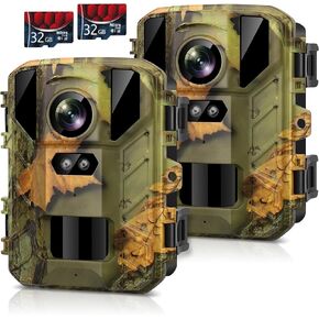 SPOYR 2 Pack Mini Trail Camera، 24MP 2.7K مع 32GB TF بطاقة لعبة الكاميرا 120 درجة زاوية واسعة كاميرا الصيد 2 بوصة LCD لا توهج للرؤية الليلية الحركة المنشط مقاوم للماء لمراقبة الحياة البرية في الهواء الطلق in Kuwait