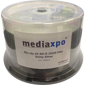 قرص Mediaxpo 50 Grade A Blu-ray 4X BD-R سعة 25 جيجابايت فضي لامع in Kuwait