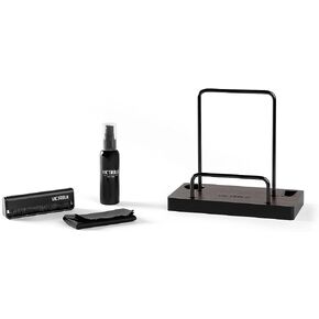 Victrola 'The Kit' - مجموعة تنظيف أسطوانات الفينيل، يمكن استخدامها كحامل تسجيل، وتتضمن فرشاة مضادة للكهرباء الساكنة، ومحلول تنظيف، وقماش، وحامل بلمسة نهائية من خشب الإسبريسو مع لمسات معدنية سوداء ذكية in Kuwait