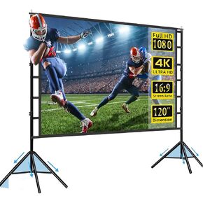 120 Inch Projector Screen with Stand, 4K HD 16:9 Movie Screen for Backyard, Outdoor Movie Nights and Business Presentations, Portable Foldable Anti-Crease Screen with Carry Bag in Kuwait